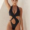Sexy Hollow Out Swimsuit Female Halter Bathing Suit Beachwear Biquini Female Black Swimsuit Bandage Backless Swimwear Summer