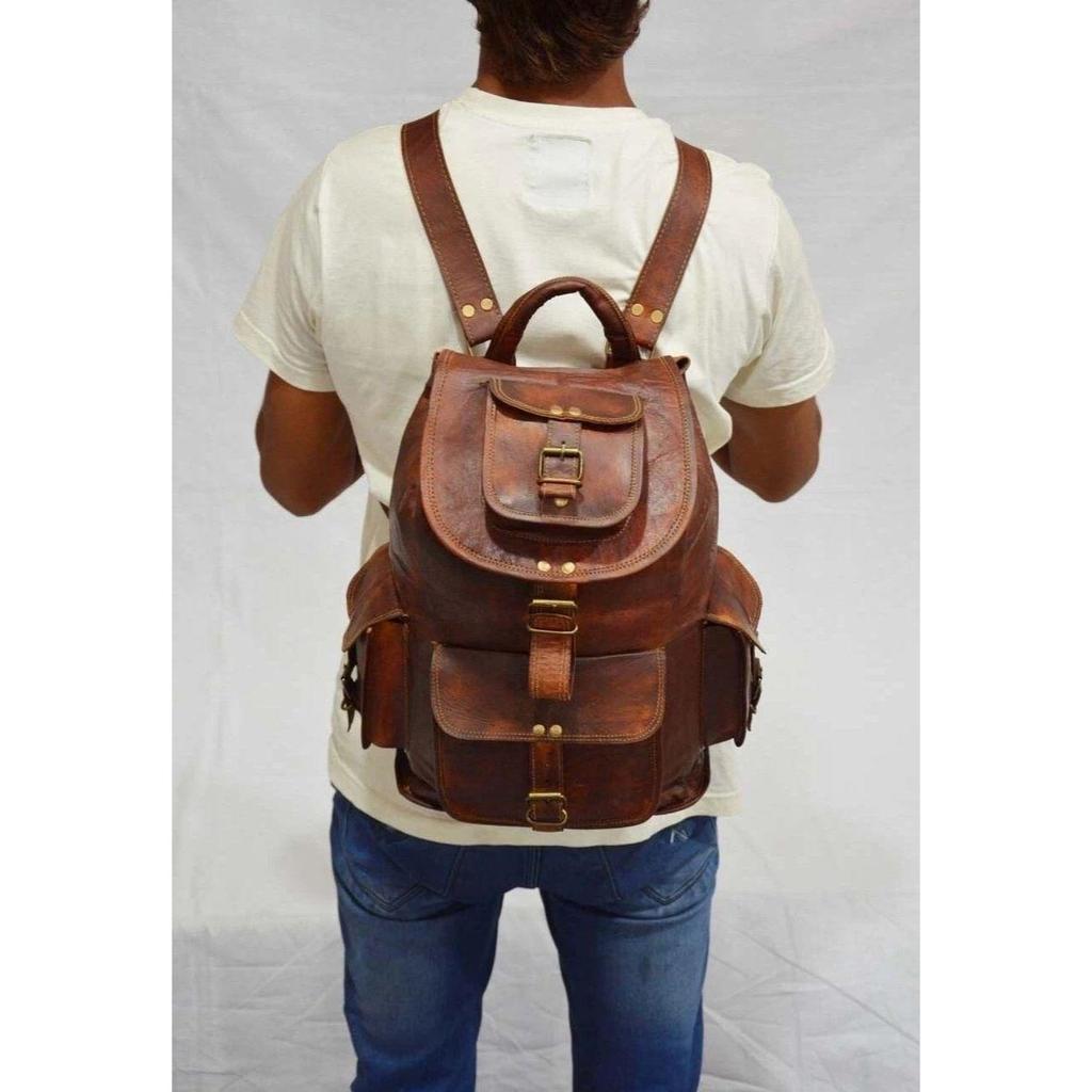 Leather Backpack Bag Rucksack Vintage Men's Laptop Brown Messenger Genuine Real