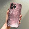 Cute Floral Pattern Pink Metallic Tempered Glass Phone Case For iPhone 11 12 13 14 15 16 17 Pro Max 15 Plus 17 Air 16E Cover