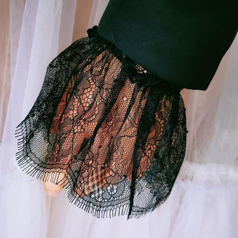 Women Fake Arm Sleeves with Short Tassels White and Black Pleated Cuff Beautiful Lace Accessories Outdoor Embellishments