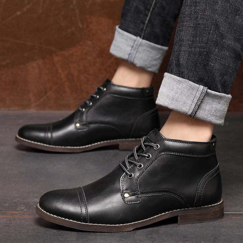 Fashion Handcraft Retro Men Leather Boots 2024 New Autumn Men Shoes Big Size 38 46 Casual British Basic Men Western Boots S98