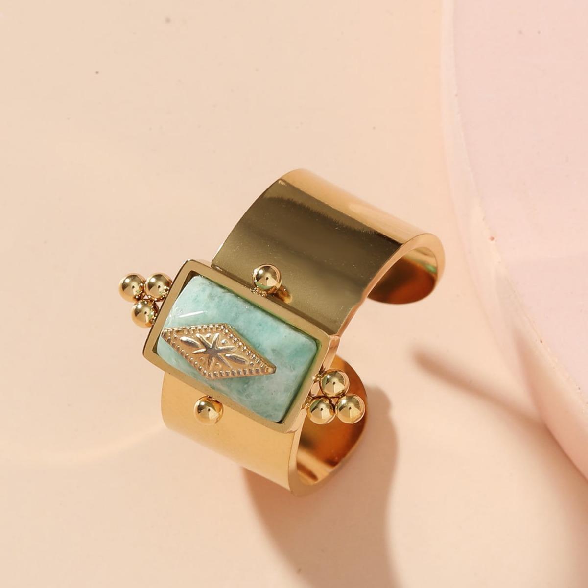 

Простое индивидуальное кольцо в стиле ретро с инкрустацией натуральным камнем, разомкнутое кольцо, женское универсальное кольцо на указательный палец