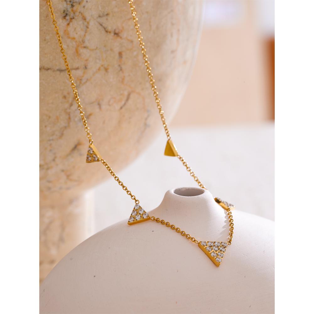 Yhpup Delicate Cubic Zirconia Triangle Drop Necklace Exquisite 18K Golden Plated Stainless Steel Collarbone Chain Jewelry
