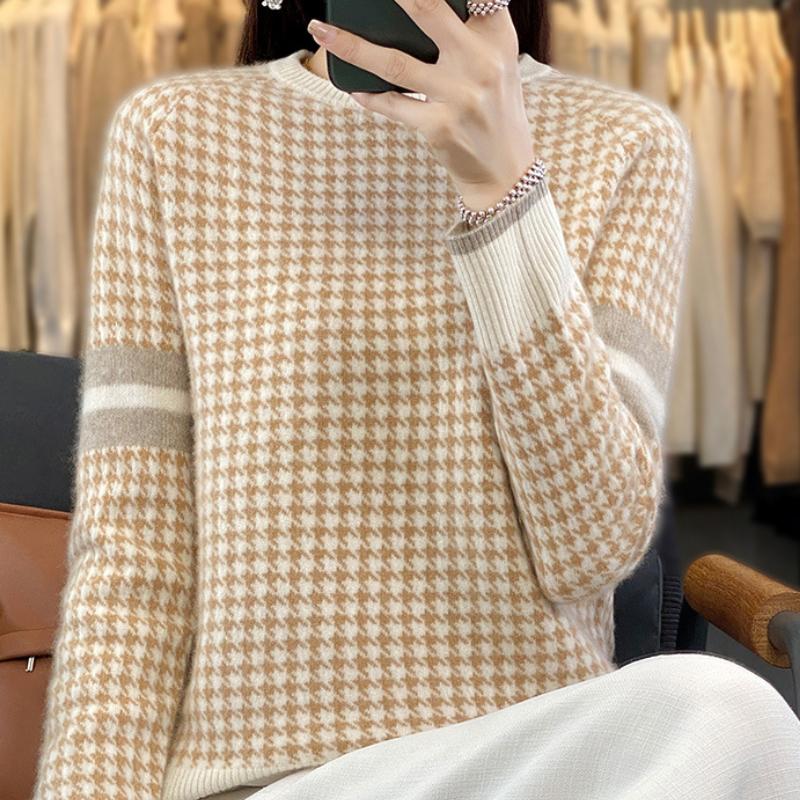 

Кардиган контрастной расцветки с круглым вырезом для женщин в осенне-зимней моде. Универсальный кашемировый вязаный свитер. Приятный к коже, теплый, базовая рубашка-топ. L