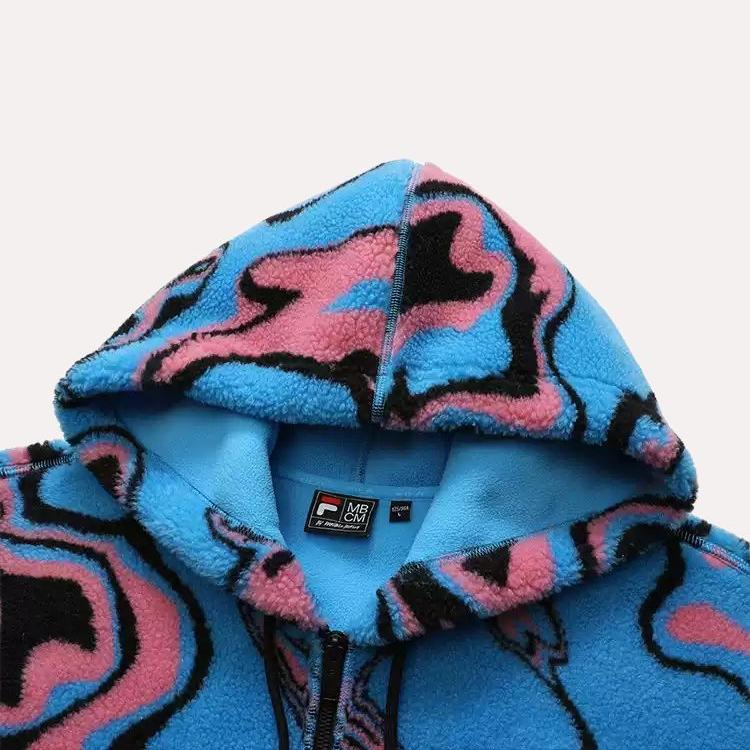 Fila Fusion X Marcelo Burlon Sherpa Warm Hooded Logo Jacket Unisex Jacket Blue Leopard-Print T11U148501F-BU