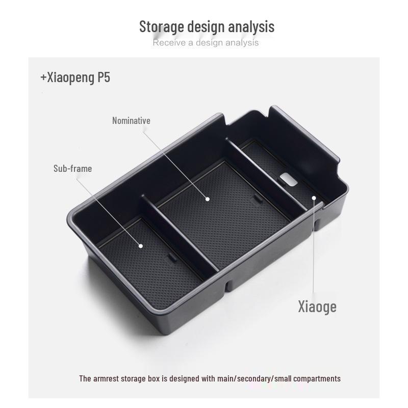 Xpeng P5 Armrest Box Organizer: Central Interior Flocking Storage Modification.