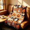Soft Pumpkin Bat Print Bed Cover & Throw Blanket, Halloween Cozy Flannel Decorative Bedding Plaid for Couch Sofa Bed, Fall Home Decor