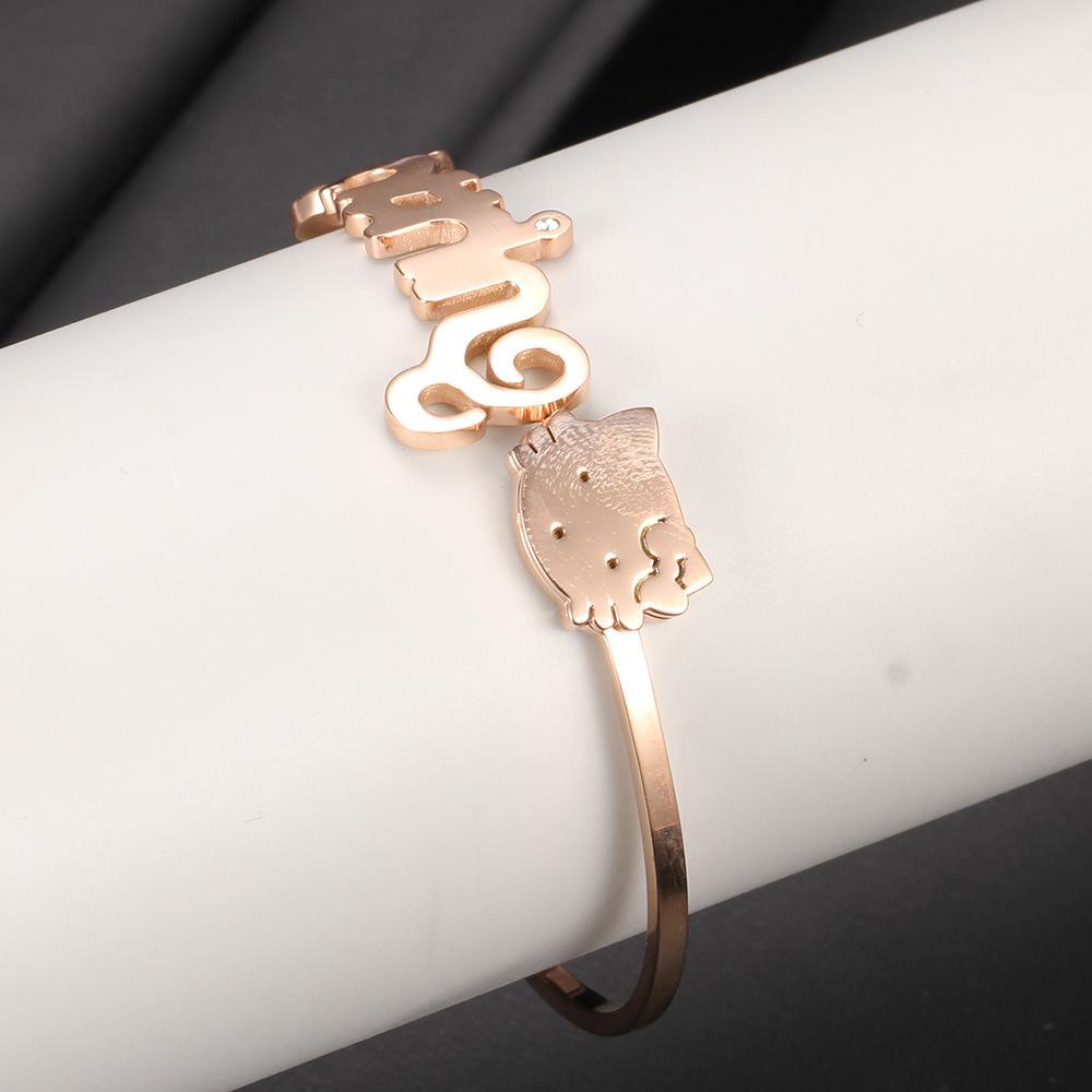 Cute Hello Kitten Fashion Small Ins Women's Titanium Steel Can Be Open-Ended Bracelet Women's