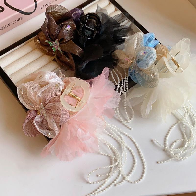 Acrylic Mesh Flower Butterfly Fringed Hairpin Exquisite Fashion Grab Clip Super Fairy Temperament Hair Accessories Woman