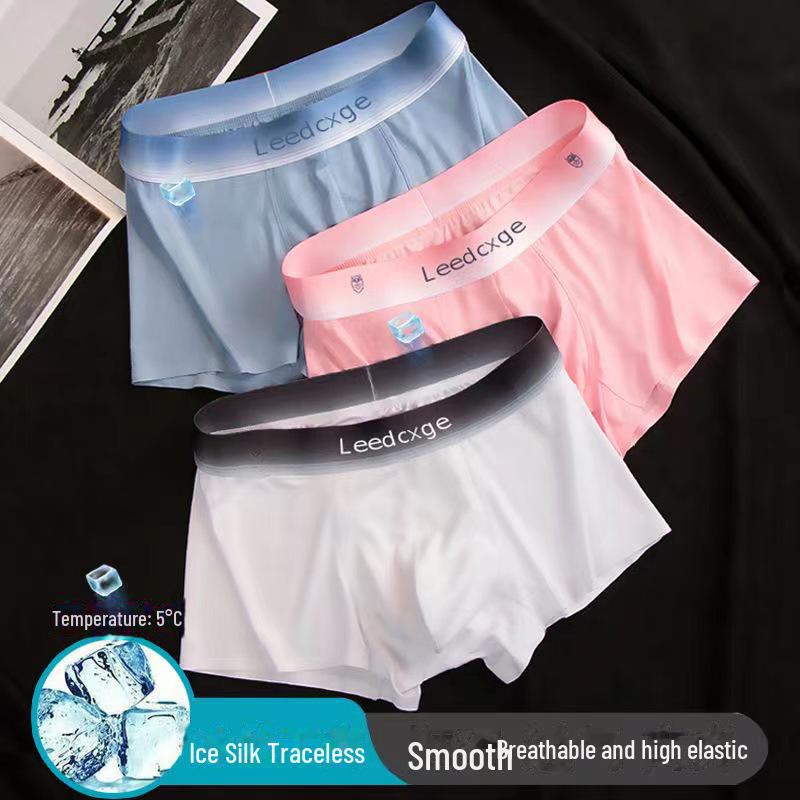 Ice Silk Men's Breathable Boxer Briefs - Solid Color, Youth Athletic Fit