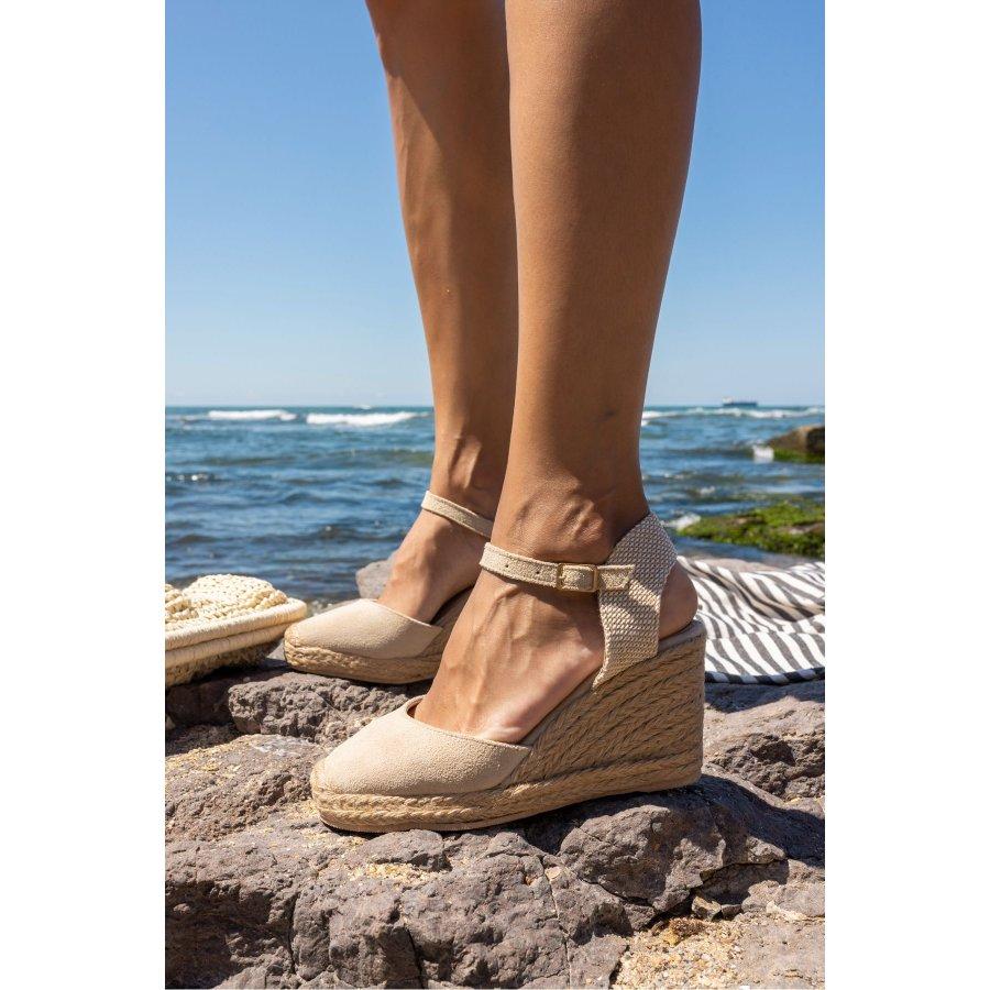 Women's Genuine Suede Leather Wedge Heel Sandals