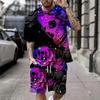 Men's Summer Comfortable Fashionable Skull Theme 3D Printed 2-piece Set Leisure Sports Style Loose Oversized Breathable Sports Wear