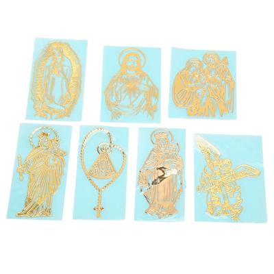7pcs Mobile Phones Metal Gold Christian Stickers Self Adhesive DIY Phone Case 3D Stickers for