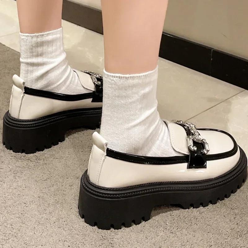 2024 New Autumn Loafers Women's British Style Single Shoes Muffin Platform Slip-on Small Leather Shoes