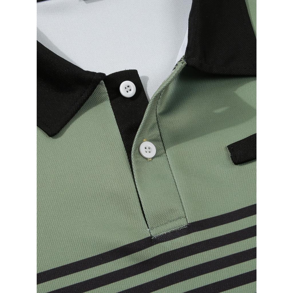 Summer Men's New Chest Fake Pocket Digital Printed Lapel Button Up Short Sleeve Top
