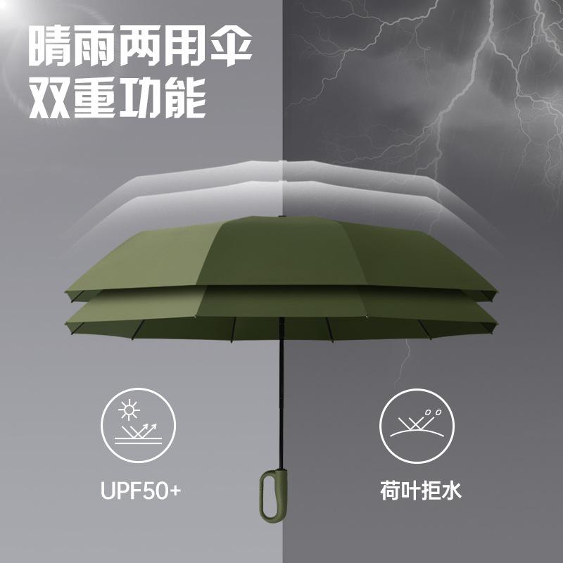 New 10-bone three-fold automatic ring buckle umbrella, colored rubber fabric, sunscreen umbrella, umbrella.