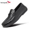 Red Dragonfly Men's Soft Leather Moccasins: Genuine Leather, Slip-On Casual Driving Shoes, British Style Comfort.