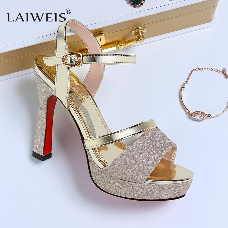 

LAIWEIS/роскошные женские сандалии на высоком каблуке с пряжкой 11 см, летние сандалии с открытым носком, женская обувь, брендовые сандалии на платформе золотого и серебряного цвета на блочном каблуке 40