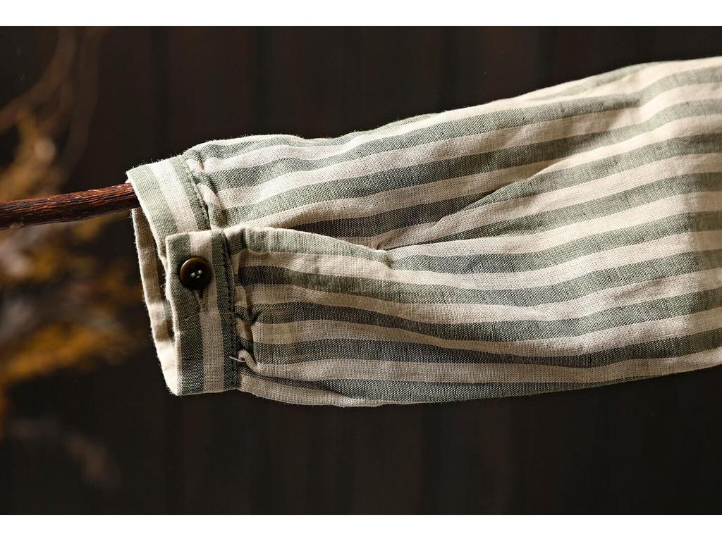 2026 Spring Women's Long Sleeve Retro Vertical Striped Cotton Gauze Shirt