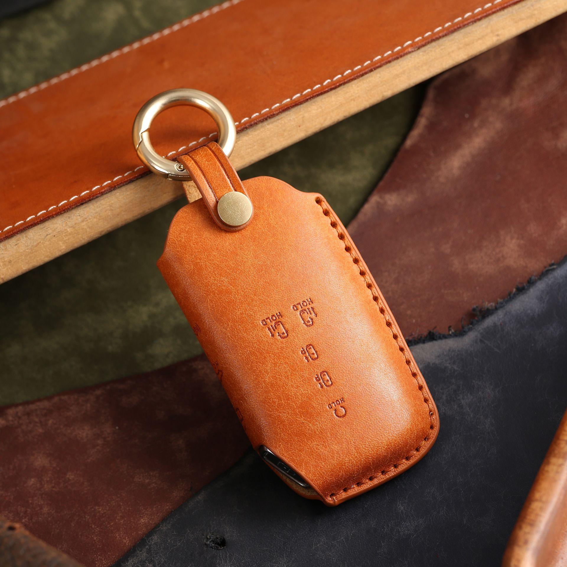 

Подходит для кожаного чехла для ключей от служебного автомобиля Kia, ручной работы, кожаный высококлассный чехол для ключей, кольцо оранжевый