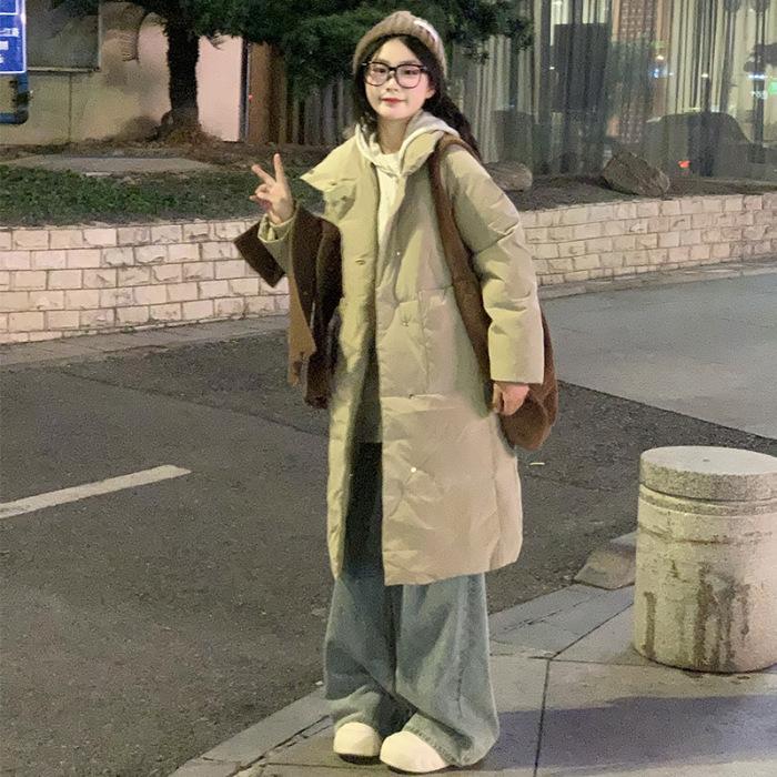 Winter new Korean version medium and long down cotton clothes women's loose casual ins style bread clothes outer beige