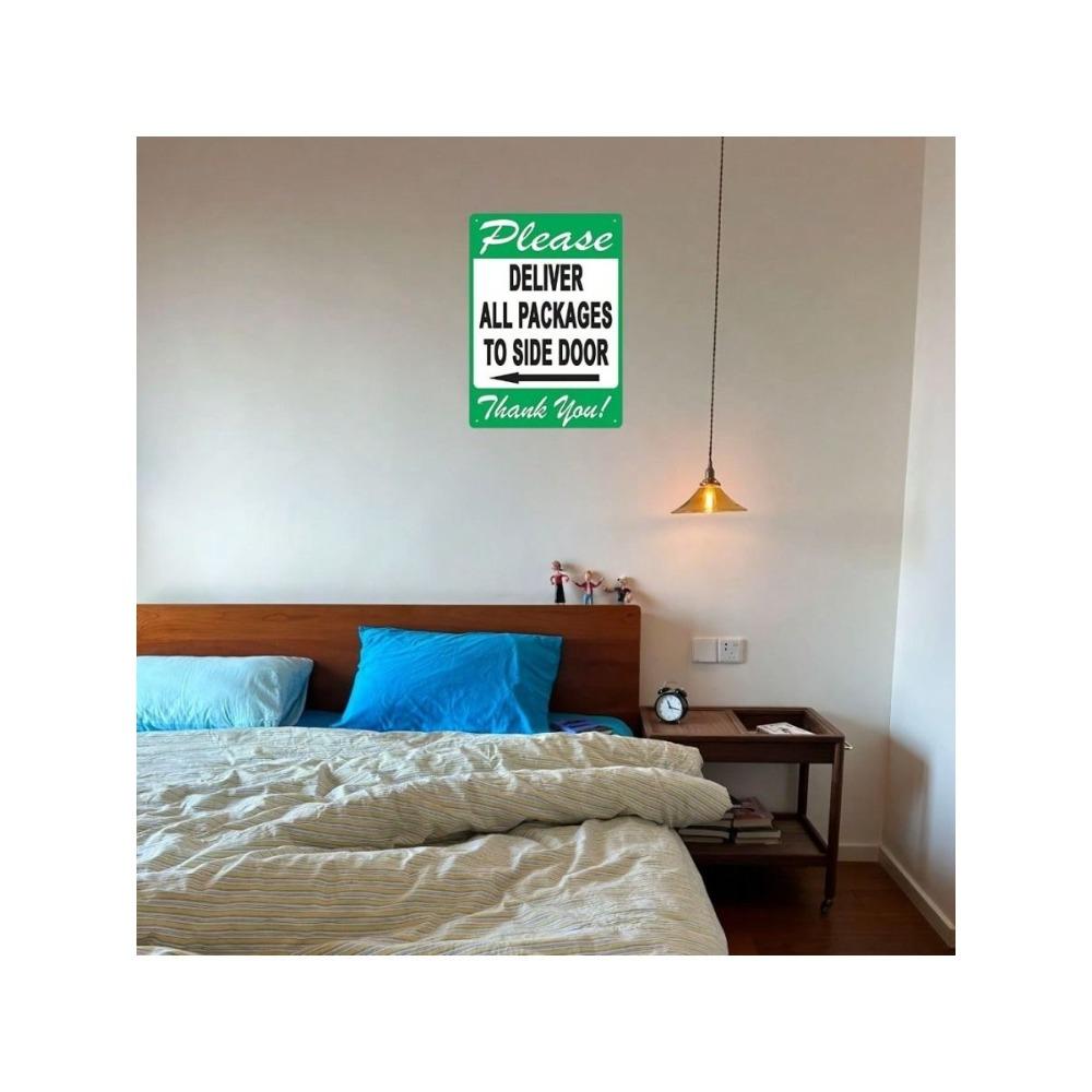 Metal Wall Sign Delivery Packages To Side Door Left Arrow