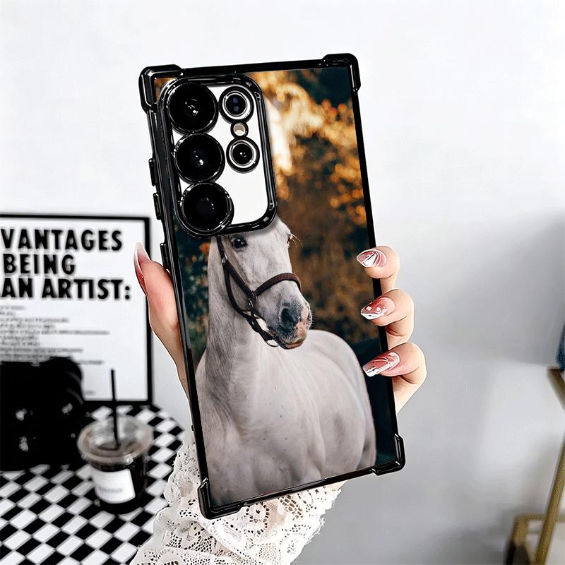 Ferghana Horse Animal Plating Phone Case For Samsung Galaxy S24 S25 FE S26 Edge S23 Ultra S22 S21 Plus S20 Anti-Fall Airabag Cov