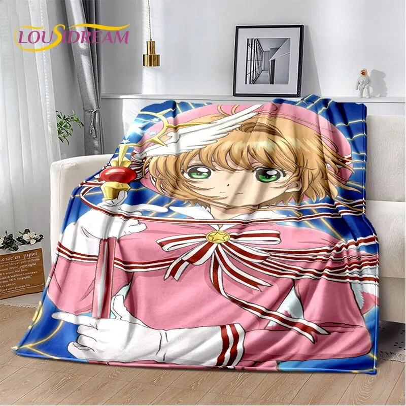 Cute Cartoon Cardcaptor Sakura Soft Plush Blanket,Flannel Blanket Throw Blanket for Living Room Bedroom Bed Sofa Picnic Cover 3D