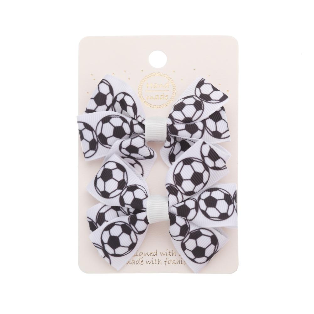 2Pcs/Set Cute Football Softball Baseball Football Bow Hair Clip for Baby Girl Fully Covered Non Slip Ribbon Hair Pins
