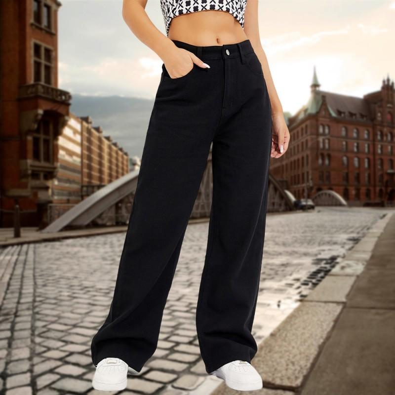 

Style Jeans Women s American Loose Pants Black Washing High-rise Straight L чёрный