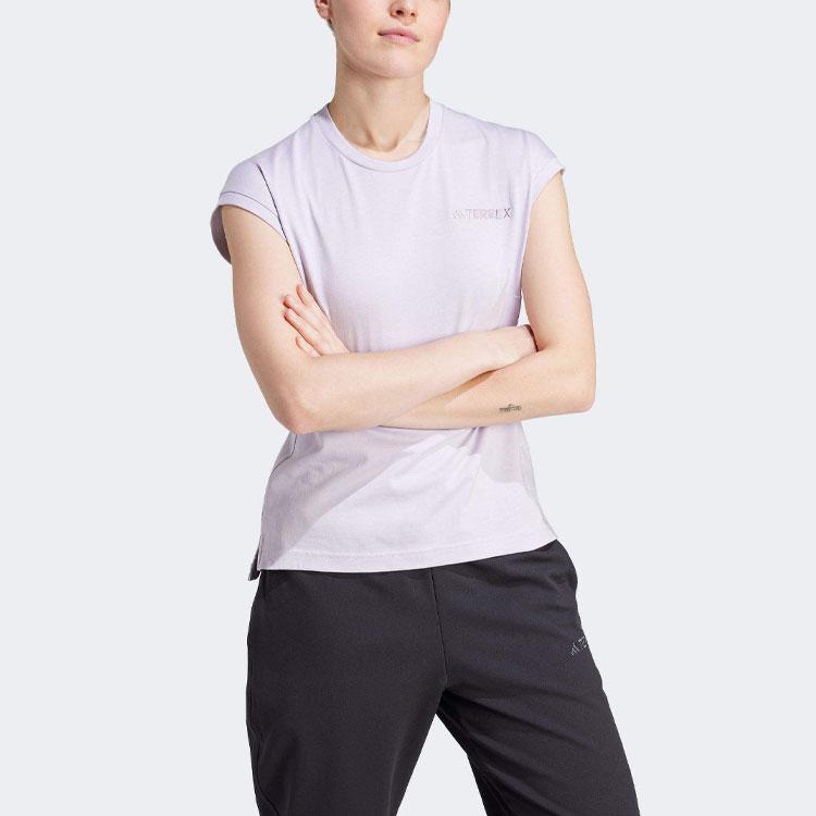 adidas Solid Color Outdoor Sports Crew Neck Short Sleeve T-Shirt Women T-Shirts Purple IN4623