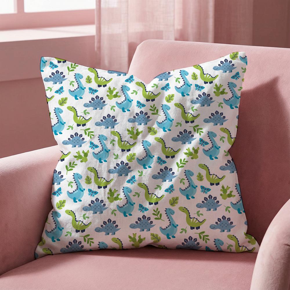 Cute Dinosaur Pattern Cushion Cover Multi-Scene Pillow Cover for Home & Car - Reversible, Soft & Durable for Daily Use