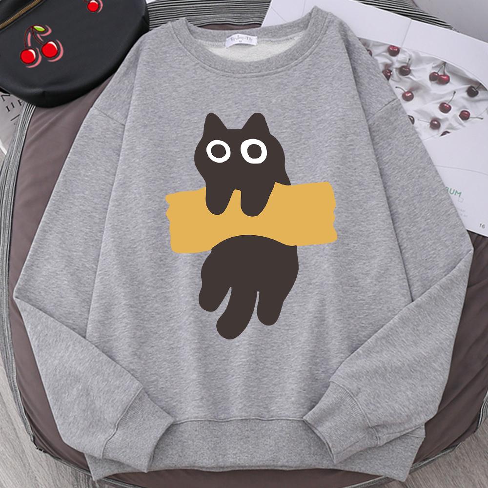 Fun Adhesive Tape Cat Cute Print Cartoons Hoody Men Women Hoodie Autumn New Hoodies O-Neck Loose Clothes Sweatshirts