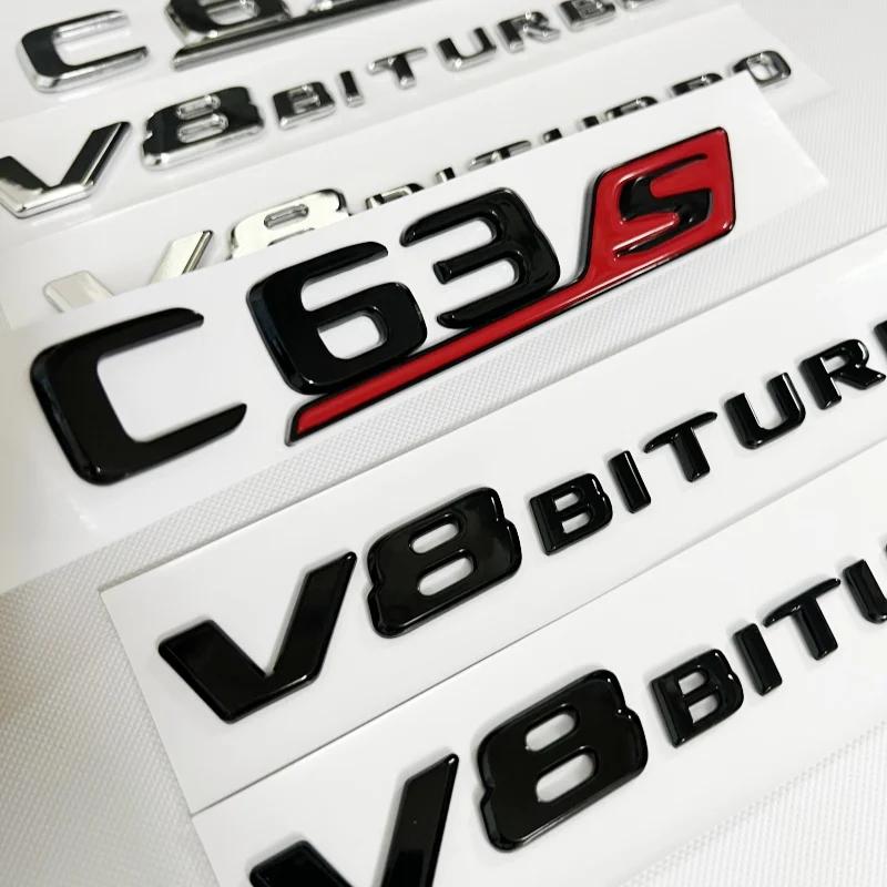 3D Schwarze C63S Logo Buchstaben V8 BITURBO Plakette Auto Heck Stern Aufkleber Kofferraum AMG Emblem Für Mercedes Benz AMG W205 C205 Zubehör
