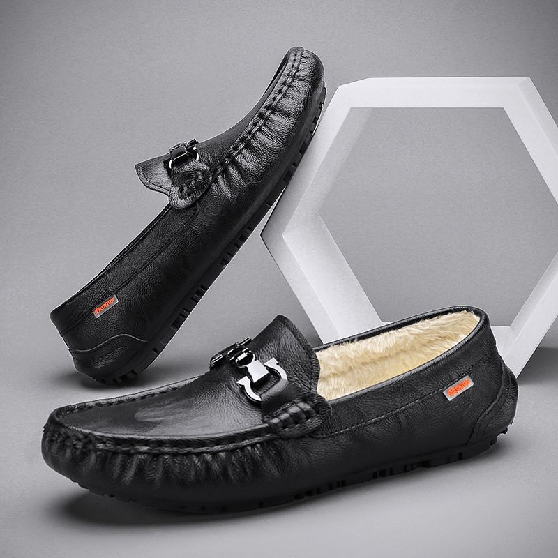Moccasin Loafers Man Casual Shoe Square Toe Flat Leather Shoes For Men Soft Velvet Fashion   New Arrivals Cowhide