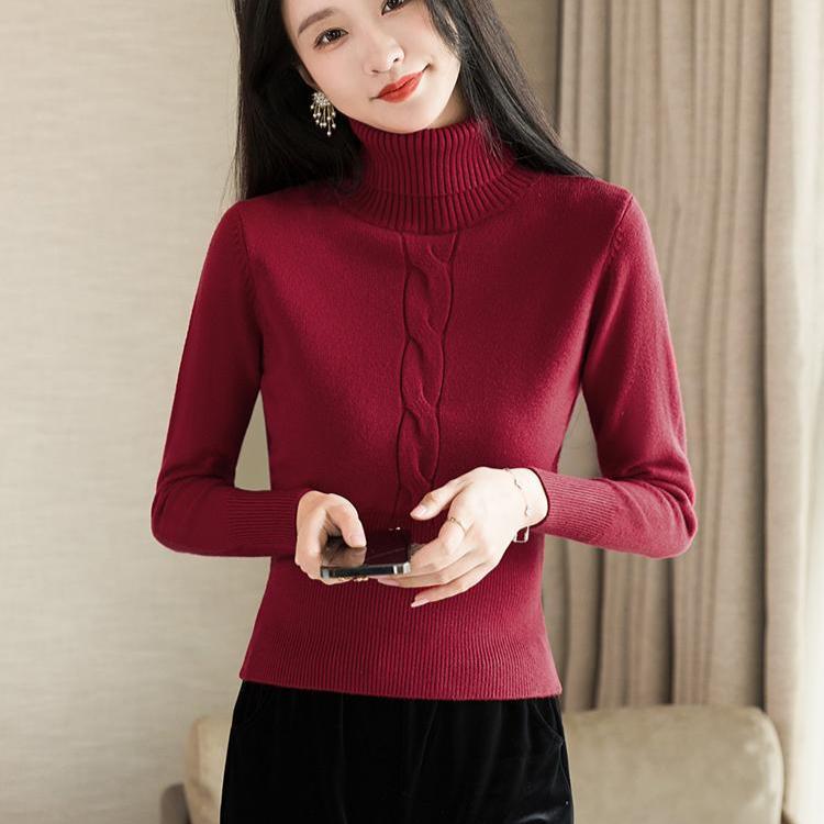 Women's Turtleneck Sweater Autumn Winter Short Solid Color Elastic Knitted Top Slim Fit Pullover Knitted Sweater.
