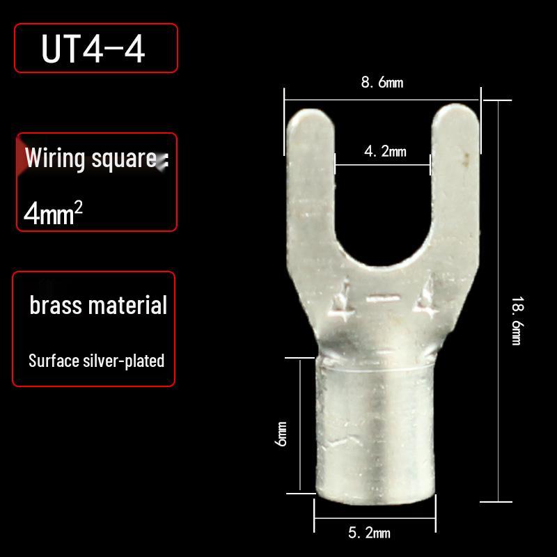 UT1.5/2.5/4-3/5/6/8 Fork Cold Crimp Terminal, Silver-Plated U & Y-shaped Copper Wire Lug