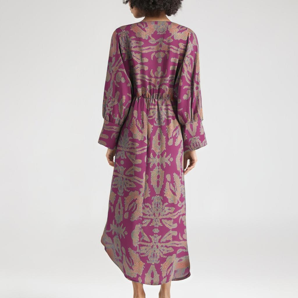 Ladies' Loose Comfortable Fashionable Casual Floral Print Long Sleeved Long Dress V-neck Dress