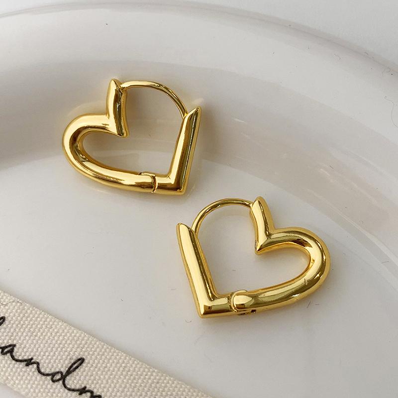 PONYKISS Tibetan Silver 18K Gold Plated Minimalist Heart Hoop Earrings for Women Cute Fashion Light Luxury Accessories