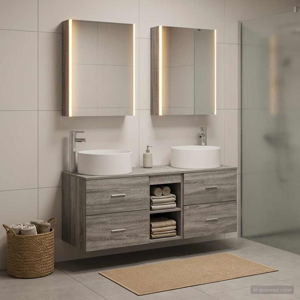 5 Piece Bathroom Furniture Set Grey Sonoma Engineered Wood & Glass