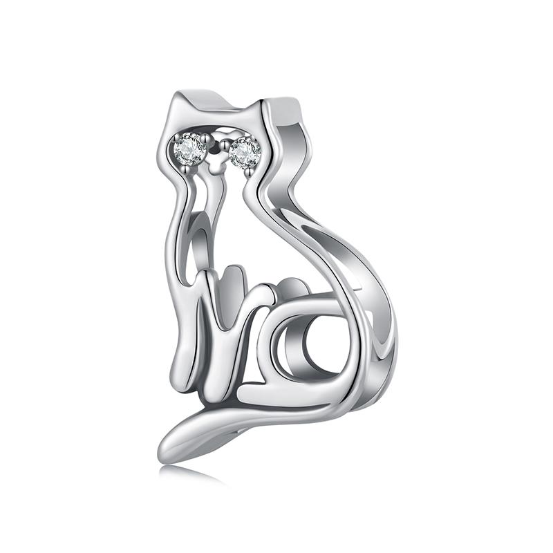 WOSTU 925 Sterling Silver Hollow Cat Dog Charms Bead Cute Pet Paw Dachshund Pendant Fit Original Bracelet Neckalce DIY Girl Gift
