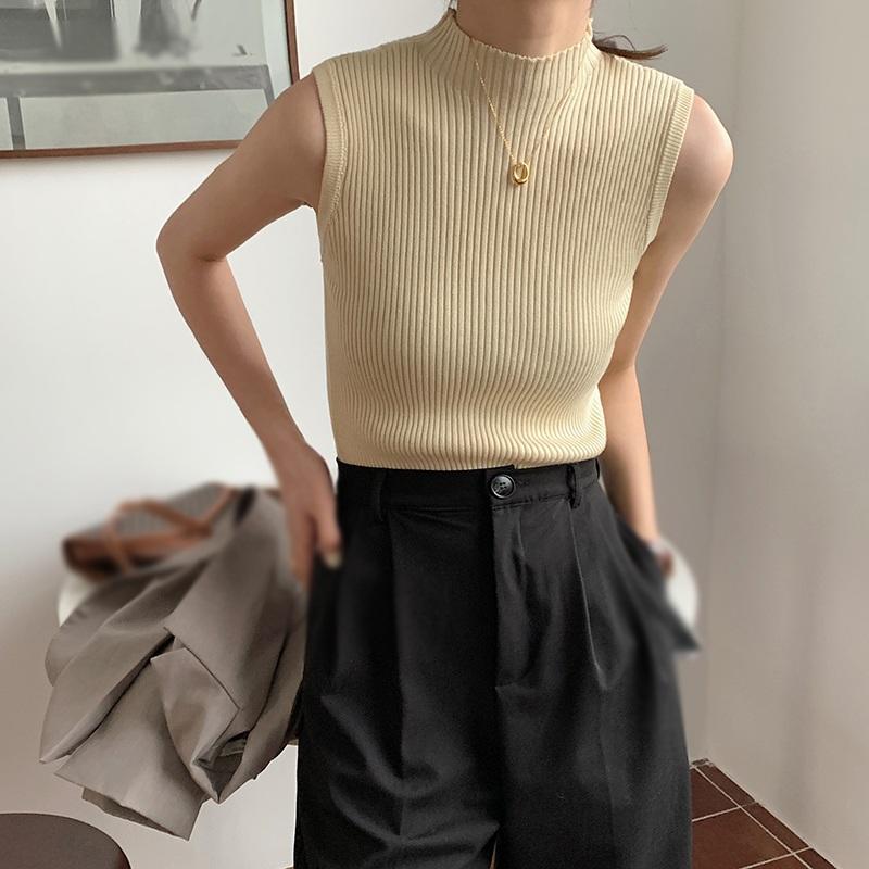 Small Sling Female Summer Wear Retro Hong Kong Flavor Matching Suit Sleeveless Top Simple Inner Base Knitted Vest