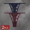 FINETOO 2 Stück/Set Damenunterwäsche Spitze Durchsichtige Unterhosen Sexy Atmungsaktiv Ausgeschnitten G-String Tanga Damen Niedrige Taille Sexy Dessous