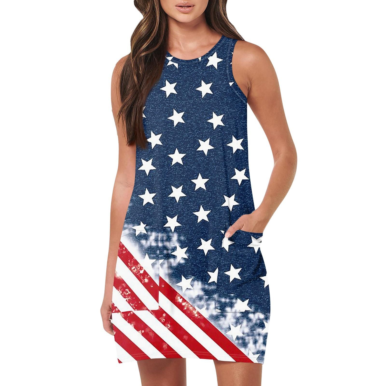 Женская мода Повседневные платья без рукавов Платья с принтом ко Дню независимости — фото 6
