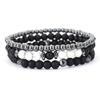 Novel 3Pcs Men Bracelet Set Hematite Healing Braslet Natural Tiger Eyes Lava Stone Beaded Cross Braclet Perfect Gift For Him