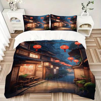 3pcs Traditional Japanese Alley Quilt Set, Soft and Comfortable Bedroom