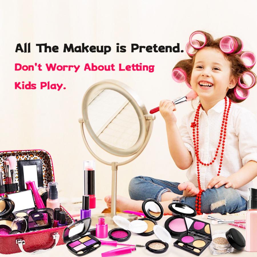 Pretend Makeup Kit for Girls, Pretend Play Makeup Set for Kids - with Christmas Birthday Makeup Bag, Toy Makeup Set for Toddlers