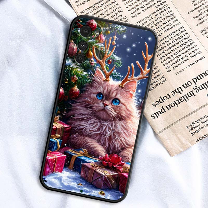 Christmas Cartoon Cat Art For Motorola G85 Edge 50 G24 G35 G14 G04 40 G72 G34 G G54 G13 G32 5G Black Phone Case