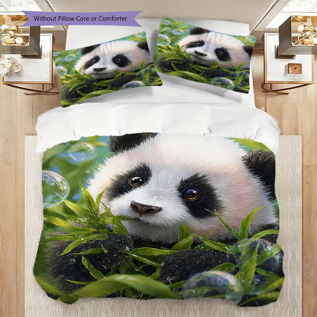 Panda Pattern Bedding Quilt Set Quilt Cover Pillowcase Home Decoration Birthday Gift (1 * duvet cover + 2 * pillowcase, without core)