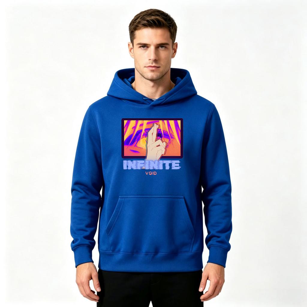Men's Pullover Hoodie, Retro Vaporwave Anime Eye Hand INFINITE Print Casual Long Sleeve Sweatshirt for Daily Wear